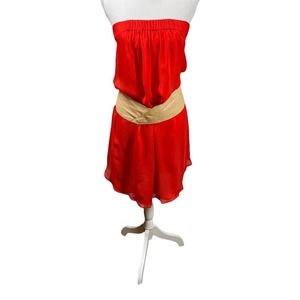 Haute Hippie Red Strapless Silk Mini Dress with Leather‎ Belt Size Large NWT